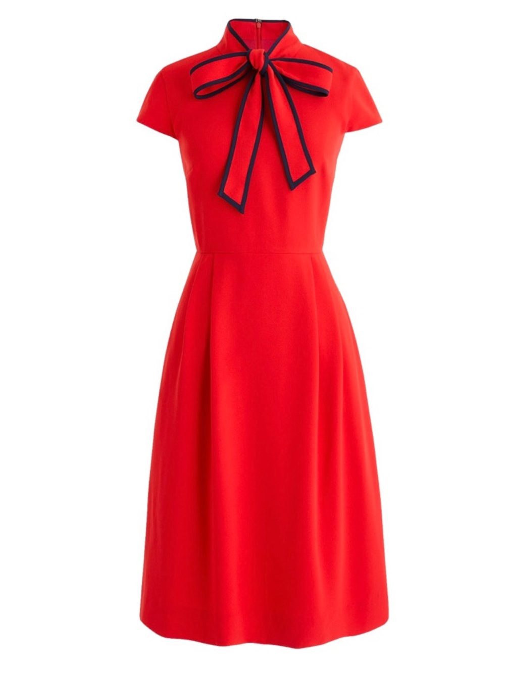 NWT J. Crew Red & Navy 365 Crepe Tie-neck Dress